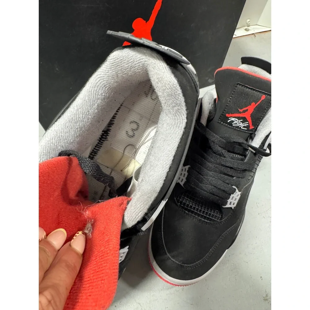 Nike Air Jordan 4 Retro Bred 2019 Black Fire Red Cement Grey Mens 10.5